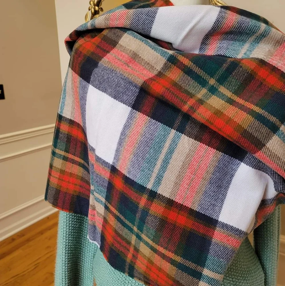 New! J Crew White Juniper Large Check Plaid Scarf NWT